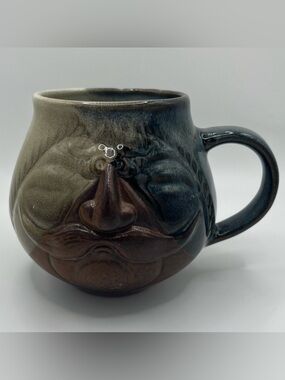Vintage Pottery Craft USA Stoneware Mug 'Mustache Man' 4.5x2.25”